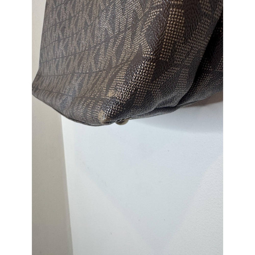 Michael Kors Tote Bag Womens Large Brown PVC Leather Shoulder Zip MK Logo Pocket - Picture 8 of 11
